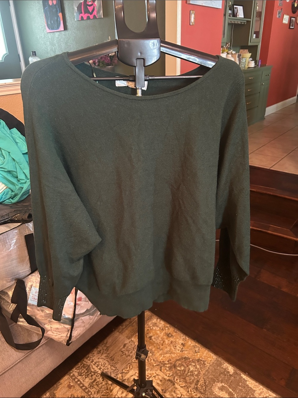 Chelsea & Theodore Dark Green Boatneck Dolman Sweater